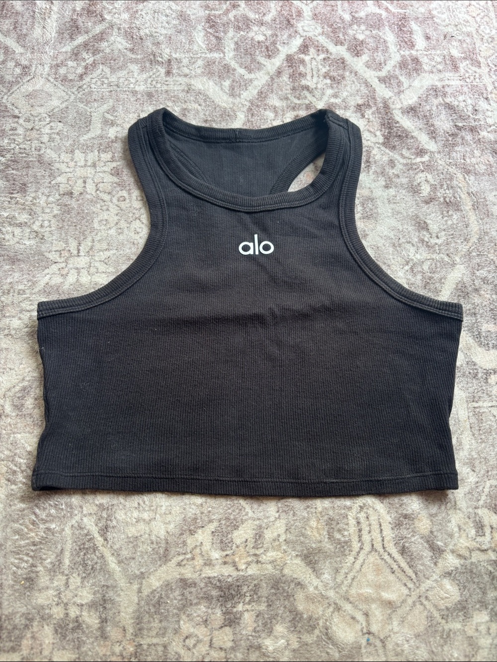 ALO Yoga Black Ribbed High-Neck Crop Tank